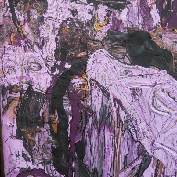 Misery, medium size, textured, with gold color, purple, sad, depressed painting. - Picture 10 of 11